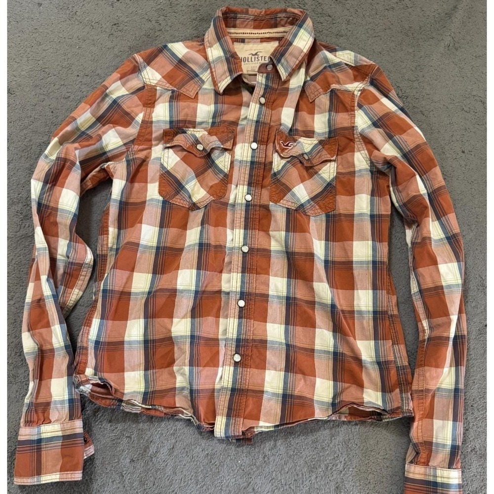 Hollister Shirt Mens M Plaid Cowboy Western Pearl Snaps Hong Kong Vintage Y2K